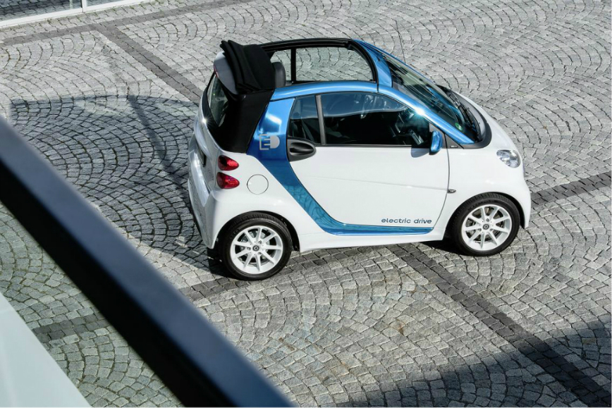Daimler-biely smart fortwo electric drive kabriolet