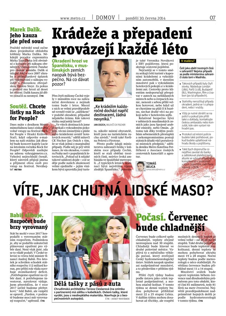 ČR Stopy krvi v dnešnom vydaní denníka METRO - strana 7