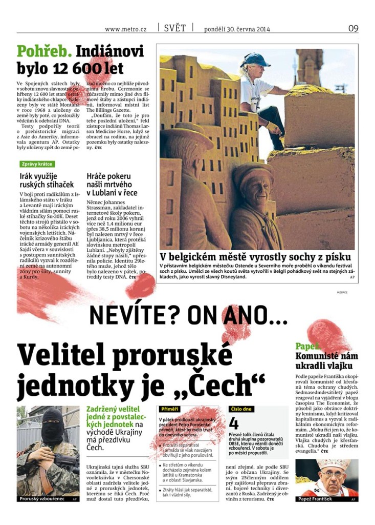 ČR Stopy krvi v dnešnom vydaní denníka METRO - strana 9