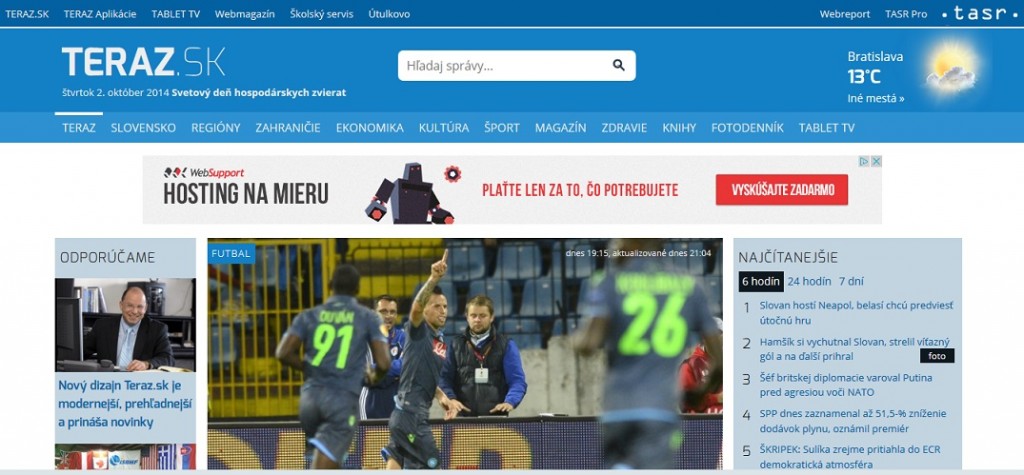 redizajn Spravodajský portál Teraz.sk je v novom šate - web