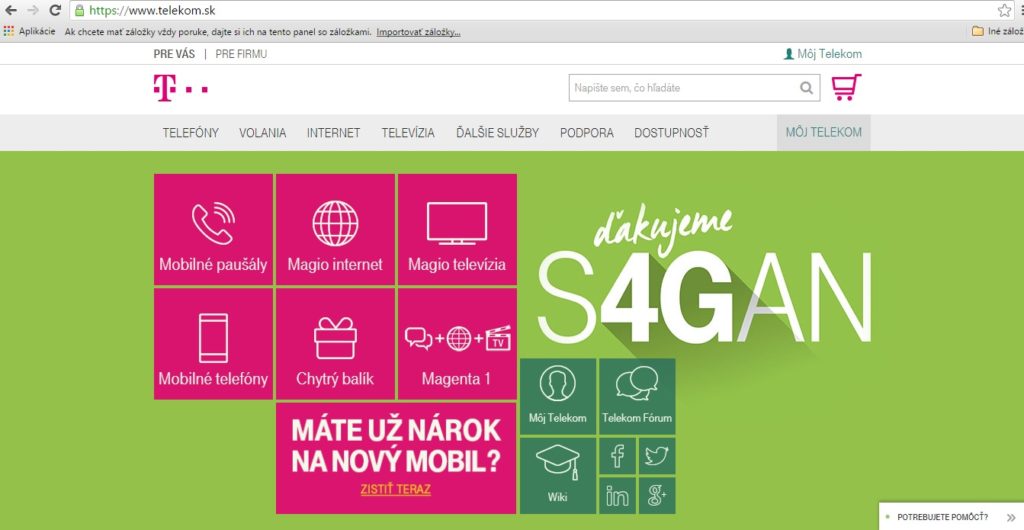 telekom.sk v zelenom S4GAN reprefotot 25.7.2016