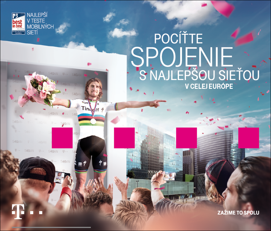 Peter Sagan nahradil speváka Andrea Bocelli na Slovensku v globálnej kampani Telekomu - vizuál na Tesco Košice