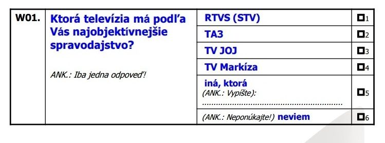 Znenie otázky v dotazníku-Zdroj Median Sk, Prameň MML Omnibus, 2016-II. kvartal