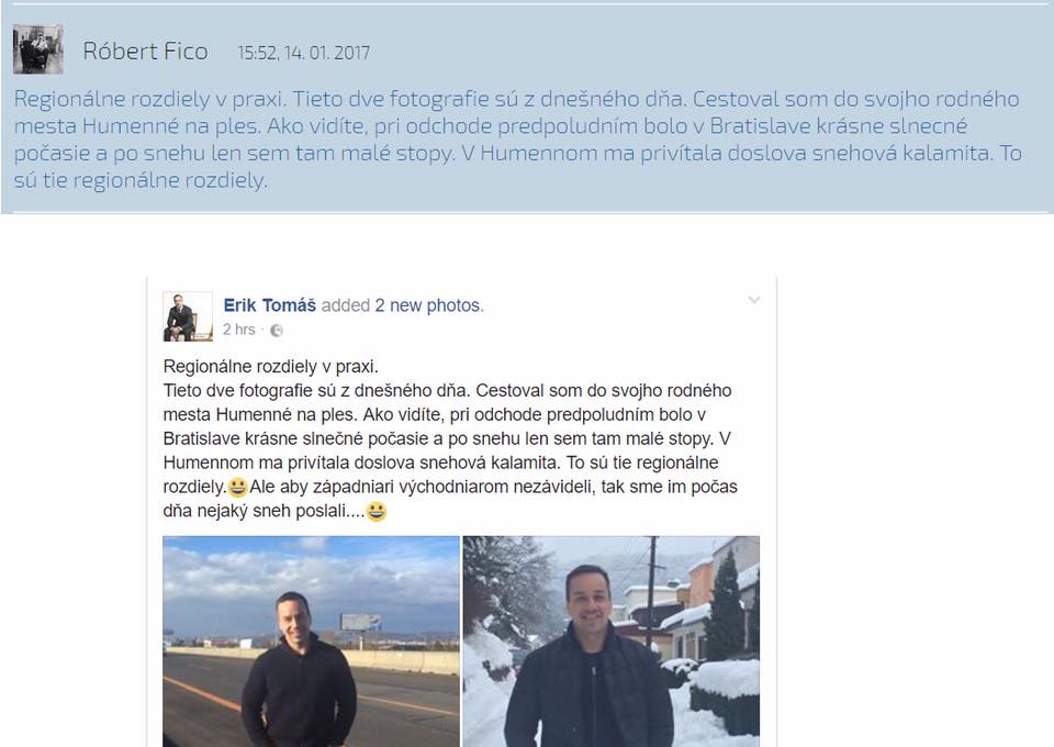 TASR zamenila Facebookové statusy Robert Fica a Erika Tomáša - repro foto Milan krajniak FB 26.1.2017