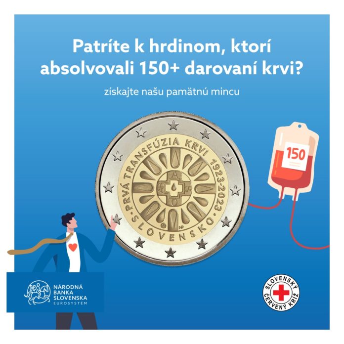 NBS vydala pamätnú mincu pre darcov krvi. Červený kríž je odosiela bezplatne pre tých ktorí darovali krv už viac ako 150 krát