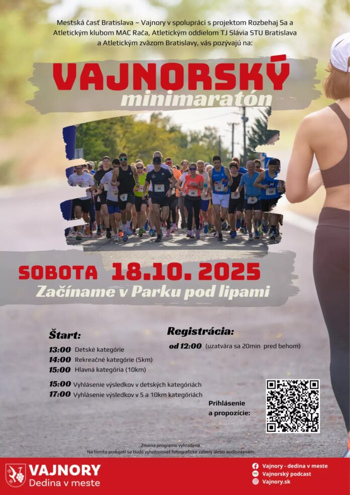 Vajnorský minimaratón sa blíži bežci sa stretnú 18. októbra