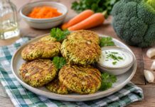 Chrumkavé brokolicové placky z rúry. Jednoduchý recept s mrkvou a cesnakom